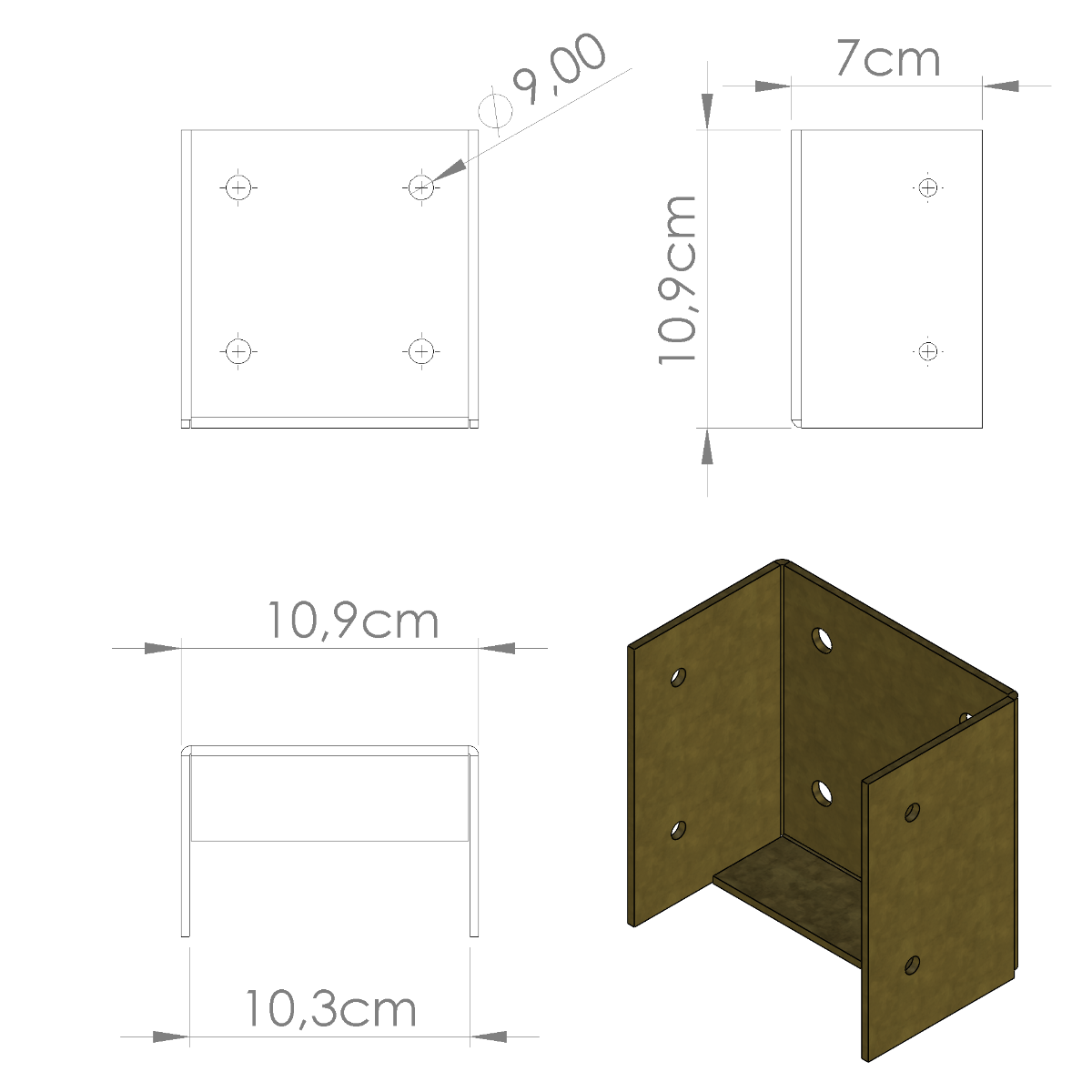 Staffa per travi in legno dimensioni L10 P10cm, Supporto Scarpa Alta Resistenza