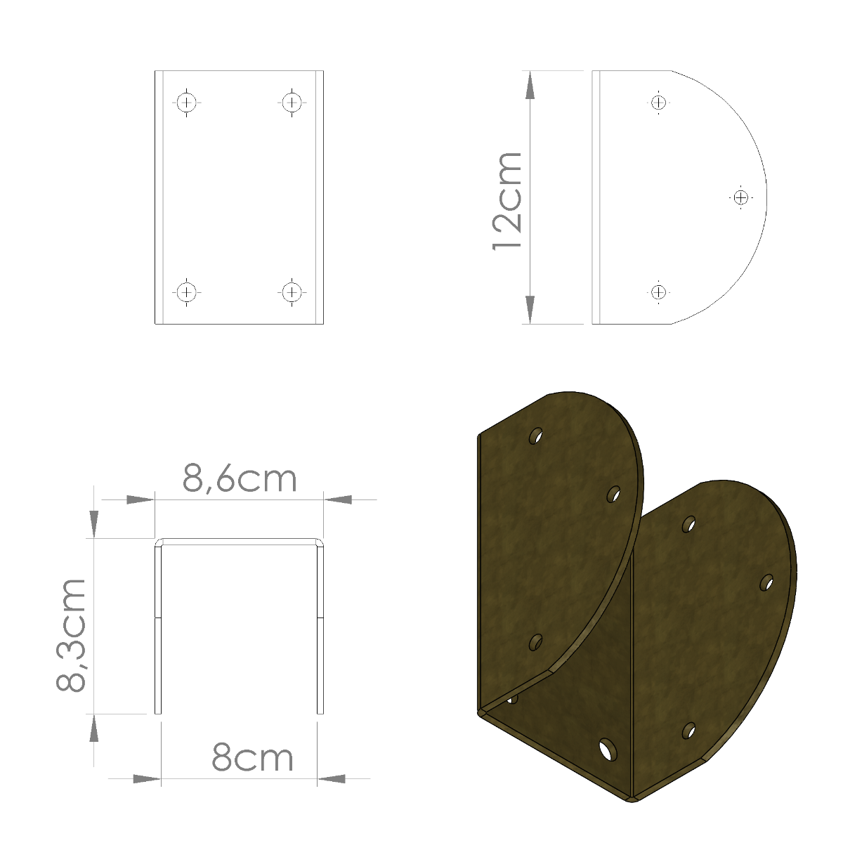 Supporto per travi in legno ad U di dimensioni 12cm x 8cm, Alta Resistenza