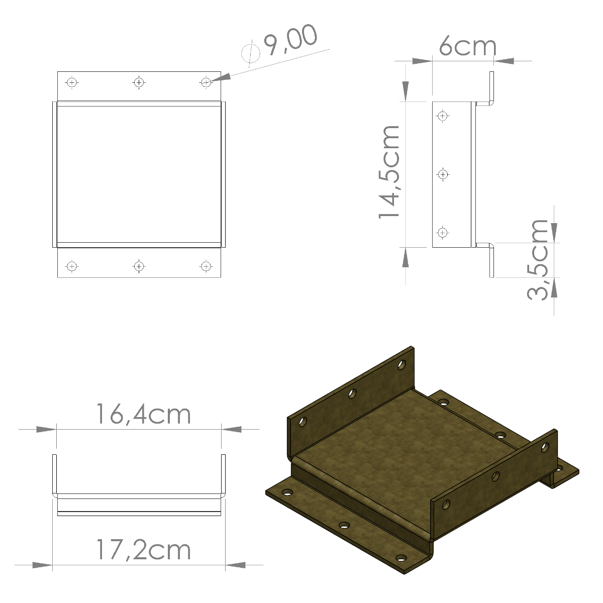 Supporto per pali in legno L16cm P16cm, spessore 3mm per maggiore affidabilità, Portapilastro RIALZATO