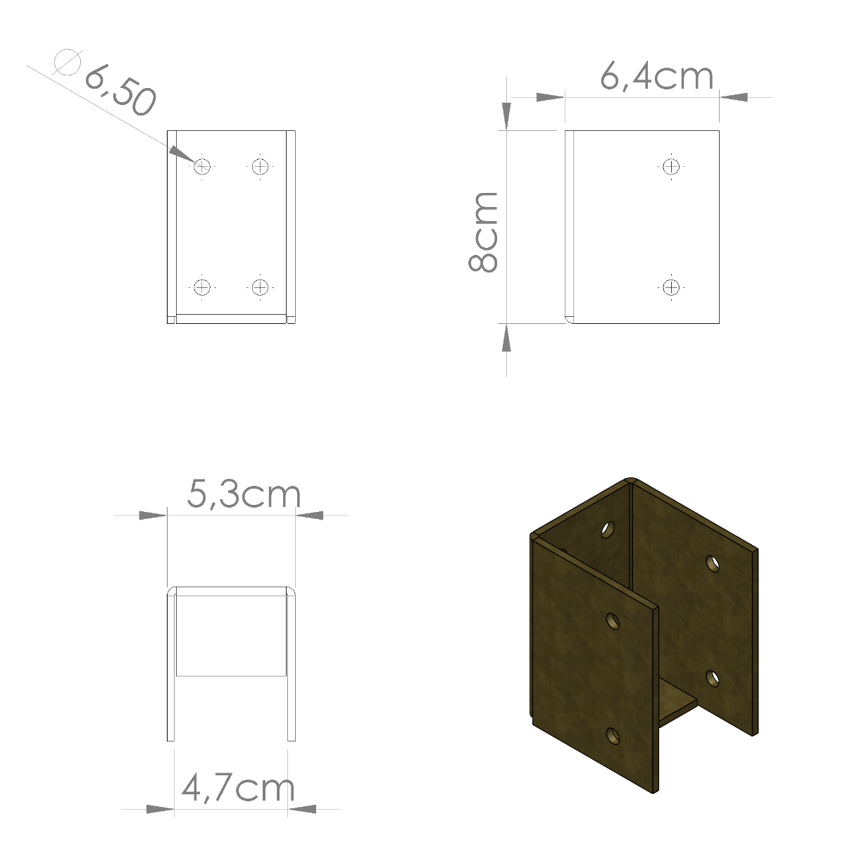 Staffa per travi in legno dimensioni L4,5cm P8cm, Supporto Scarpa Alta Resistenza