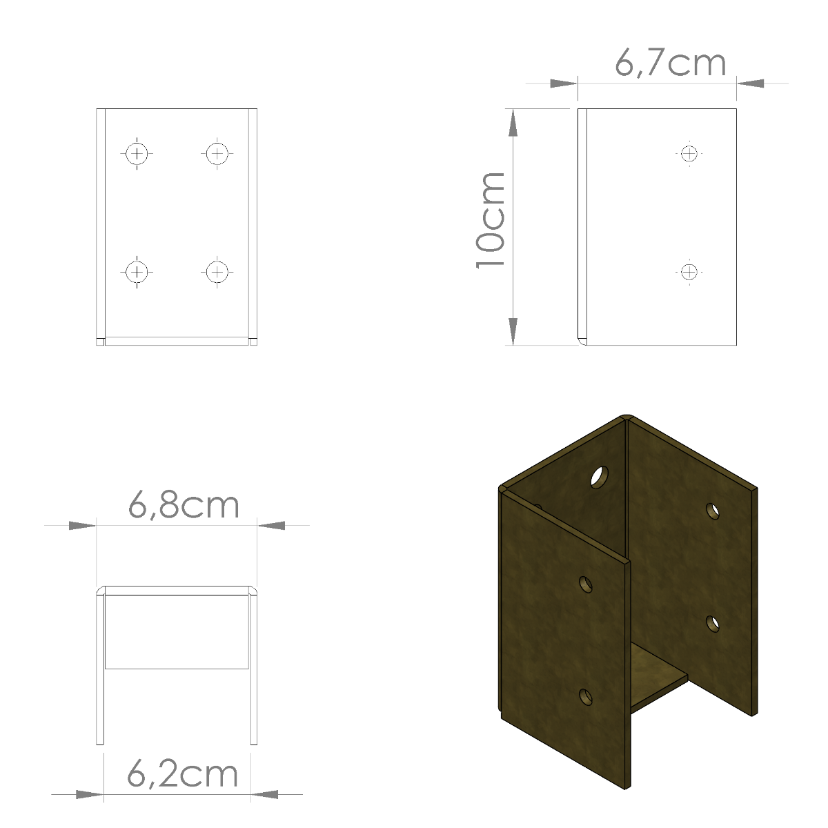 Staffa per travi in legno dimensioni L6cm P10cm, Supporto Scarpa Alta Resistenza