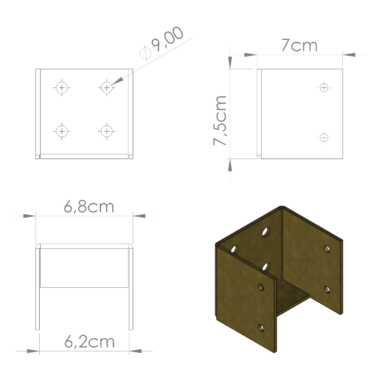 Staffa per travi in legno dimensioni L6cm P7,5cm, Supporto Scarpa Alta Resistenza